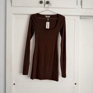 Eterne Brown Ribbed Mini Dress